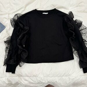 Zara Black Sweater with Ruffled Sleeves